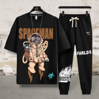 setelan pria Spaceman Set Atasan Kaos dan Celana Jogger Panjang Dewasa - Pria, Cowok Motif Sablon Ke
