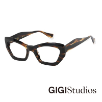 【GIGI Studios】高級感 自信斜角貓眼光學眼鏡(玳瑁 - KIRA-6727/2)