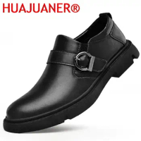Autumn Mens Dress Shoes High Quality Men's Shoes Casual Leather Monk Strap Shoes Business Loafers Retro Slip on Oxfords for Men