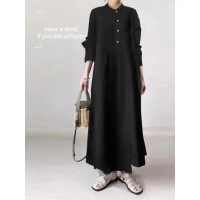 Women's Lazy Style Shirt Dress Autumn New Round Neck Button Long Sleeve Dress Women's DRESS