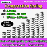 65Mn Wire Diameter 2.0mm Cylidrical Coil Compression Spring Return Compressed Springs Release Pressure Spring Steel Coils 3 Pcs