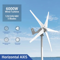 6000W Horizontal Wind Turbine Generator 12V 48V Strong Power Magnetic Dynamo Free Energy 220v Inverter Output For Homehold Use