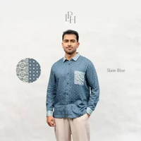 Little Palmerhaus - Baju Lebaran 2026 - Saraya Dad Shirt (Baju Koko Pria Dewasa) XXL SLATE BLUE