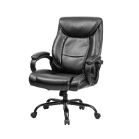 Executive Office Chair, Computer Gaming Chair with Ergonomic Support Tilting Function and Leather Seat for Bedroom, Home, Black