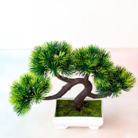 23x28cm 4Forks Grass Ball Green Artificial Pine Tree Potted Bonsai Guest Greeting Small Tree Fake Plants Bonsai Home Party Decor