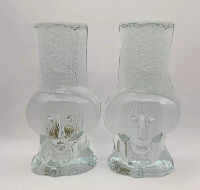 Blenko Clear Glass Pair of Pilgrim Bookends Ice Look Sculpture 8.5" Tall