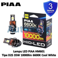 PIAA HM601 HID to LED D2S Cool White Putih 6600K 10000 lm lumen Original Garansi Lampu Depan Mobil