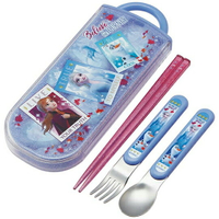 小禮堂 迪士尼 冰雪奇緣 日製滑蓋三件式餐具組《藍紫.相片框》湯叉.匙筷.環保餐具.兒童餐具