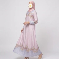 Gamis Silk Motif Etnik Floral Pastel / Dress Muslimah Sutra Silk Luxury Kondangan Eid Mewah Busui Fr