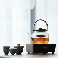 全自動電陶爐胡桃木煮茶器煮茶爐高端日式耐熱玻璃白茶蒸茶壺套裝