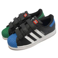 【adidas 愛迪達】休閒童鞋 Superstar CF C 中童 黑 藍 綠 LEGO 聯名款 樂高 無鞋帶 愛迪達(GY3325)