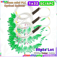 50pcs 1x32 PLC Optical Coupler mini 0.9mm FTTH Fiber Optic Splitter 1to32 SC APC colored fiber 1*32 SC/APC FBT splitter