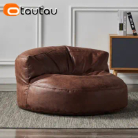 OTAUTAU Single Sofa Cover Faux Suede Leather Lazy Bean Bag Sac Pouf Chair No Filler Beanbag Corner Seat Recliner Couch SF004
