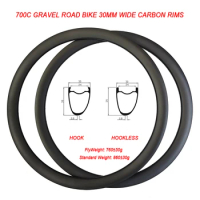 Road Bike Clincher Tubeless 700C 30mm Width 39mm Depth 24mm Inner Carbon Rims Disc Bicycle Wheel UD 3K 12K Gravel Hook Hookless