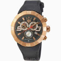 【MASERATI 瑪莎拉蒂】瑪莎拉蒂男錶型號R8871603002(黑色錶面玫瑰金錶殼深黑色真皮皮革錶帶款)