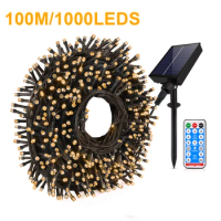 Outdoor Solar String Fairy Light 100M 1000 LED Waterproof Garland Large Solar Panel Fast Charge Lamp For Christmas Garden Decor