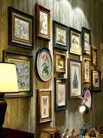 輕奢美式實木照片墻裝飾客廳相框免打孔豎歐式復古樓梯掛墻組合畫 全館免運