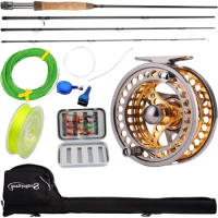 Fly Fishing Rod Reel Combos with Lightweight Portable Fly Rod and CNC-machined Aluminum Alloy Fly Reel