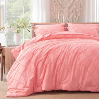 Coral Pink Comforter Set, Soft 7 Pieces Bed in a Bag with Comforter Flat Sheet, Fitted Sheet, Pillowcases &amp; Shams Home Textile