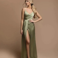 Sexy Prom Dresses V Neck Mermaid Evening Gowns Spaghetti Straps Satin Front Slit Formal Occasion Half Backless Evening Gowns