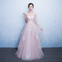 charminbridal boat neck a-line prom dresses long evening gowns light pink formal gowns for women