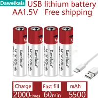 Daweikala New AA USB Rechargeable Li-ion Battery 1.5V AA 5500mah / Li Ion Battery Watch for Toys MP3 Player Thermometer Keyboard
