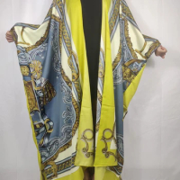 African 2021 Popular Bohemian Silk Swimwear Duster Coat For Women Middle East Abaya Kaftan long Cardigan For Muslim