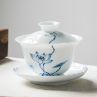 蓋碗單個景德鎮 三才茶杯白瓷青花瓷功夫泡喝敬沏陶瓷茶具中式