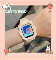 全城熱賣 - 適用applewatchSE蘋果手錶iwatch一體矽膠錶帶6透明冰川保護殼粉色45mm