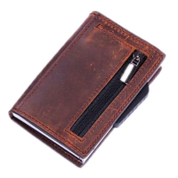 NEW-Credit Card Holder Wallet Mens Slim Wallet PU Leather Aluminum Alloy Card Holder RFID Blocking Minimalist Wallet