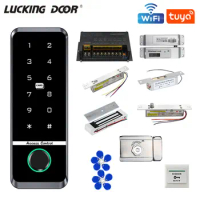 Wifi Tuya APP Access Control System Kit RFID Fingerprint Keypad,Electric Door Magnetic Lock, Strike Locks Kit Waterproof Outdoor