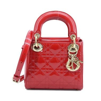 Christian Dior Lady Dior Mini Red Patent Leather GHW I17159C