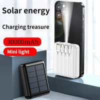 30000mAh Solar Power Bank Outdoor Portable Powerbank Ultra-Large Capacity Suitable With Four Wires For Samsung Apple Huawei