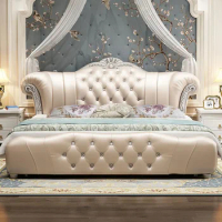 Wood Bedrooms Modern Bed Queen Size Master Salon Queen Bed Luxury Frame Leather Camas De Matrimonio Dormitorio Home Furniture