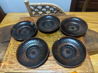 日本回流百年老銅器寶歷堂手工捶打紋厚重銅杯托茶托五客入