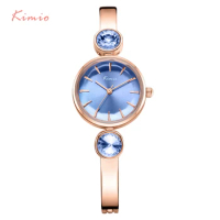 KIMIO Brand Stainless Steel Women Watches Luxury Blue Gem Rhinestone Bracelet Watch Waterproof Ladies Quartz Watch Montre Femme