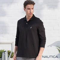 【NAUTICA】經典素面長袖POLO衫(黑色)