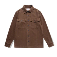 Men's Corduroy Shirt Pockets Railroad Engineer Safari Jacket Casual Streetwear Autumn Winter Clothes
