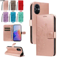 Reno8Lite 8Lite CPH2343 Wallet Flip Case For Oppo Reno8 Lite Cover Luxury Leather Card Slots Magnetic lanyard Phone butterfly on