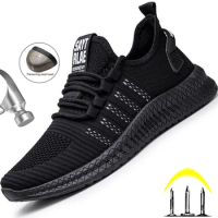 Work Safety Shoes Summer Breathable Men Lightweight Work Protective Shoes Sneakers Anti-Puncture Work Shoes Male Steel Toe Shoes