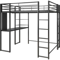 Full Size Metal Loft Bed, Black bedframe bedroom furniture bed frame queen
