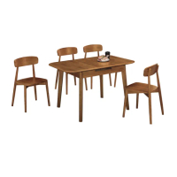 【文創集】雅可4.3尺實木可伸縮餐桌椅組合(一桌四椅組合＋101-129cm伸縮使用)