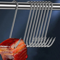 10Pcs Stainless Steel S Hooks With Sharp Tip Butcher Meat Hook Tool For Hot And Cold Smoking Sausage Grill Duck Hanging Hooks