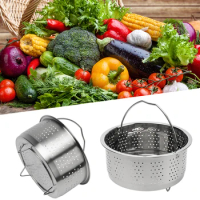 Stainless Steel Food Steamer Kitchen Rice Pressure Cooker Steaming Grid Drain Basket With Silicone Handle Cooking Accessories
