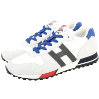 HOGAN H383 H織帶麂皮拼接繫帶運動鞋(男鞋/灰白)