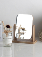 新款木質臺式化妝鏡子 高清單面梳妝鏡美容鏡 學生宿舍桌面鏡大號1入