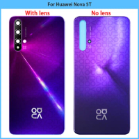 New For Huawei Nova 5T Battery Back Cover 3D Glass Panel Rear Door Nova 5T Glass Housing Case With Lens Adhesive Replace