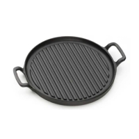 Striped Round Cast Iron Frying Pan, Uncoated Grill Pan, Grill Pan, 31cm