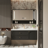 橡木烤漆浴室柜組合陶瓷一體盆美式衛生間現代簡約洗臉盆洗手盆柜