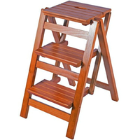 實木家用多功能摺疊梯子三步梯椅梯凳室內登高梯木梯子置物架 交換禮物全館免運
